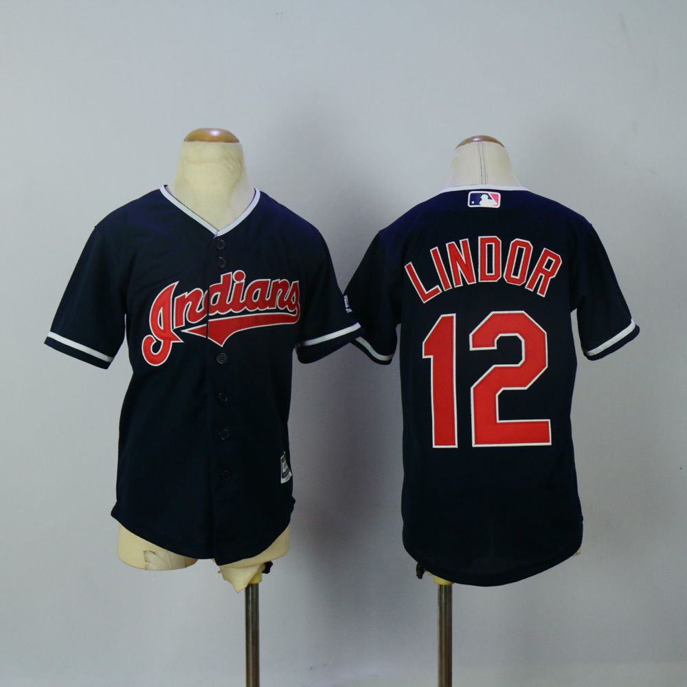 Youth Cleveland Indians #12 Lindor Blue MLB Jerseys